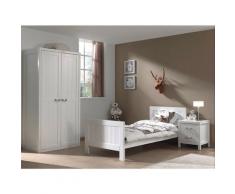 Chambre enfant 3 pièces lit chevet et armoire 2 portes laqué bois blanc Lewis 90x200 cm