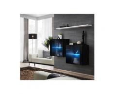Ensemble meubles de salon SWITCH SBIII design, coloris noir brillant et porte vitrée avec système