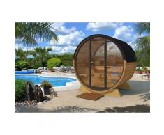 Sauna tonneau pour terrasse FinnTherm naturel , 42 mm Épaisseur de paroi 204 x 160 cm - sans