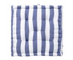Coussin de Sol 100% Coton 60 x 60 x 10 cm Non Déhoussable Imprimé Rayures Bleu Blanc - Bleu