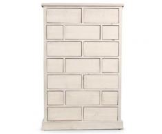 Chiffonnier 17 Tiroirs Bois Cerusé Blanc Nu 75.5x34x116cm - Décorations d'Autrefois - Blanc