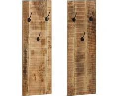 Porte-manteau mural 2 pcs Bois de manguier massif 36x110x3 cm