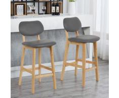 Tabouret de Bar Lot de 2, Tabouret de Cuisine Design en Cuir Artificiel et Bois, Gris