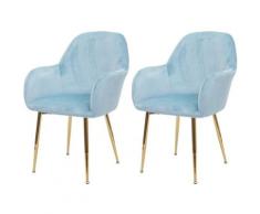 HHG - 2x chaise de salle à manger 240, chaise de cuisine, design rétro ~ velours menthe, pieds dorés
