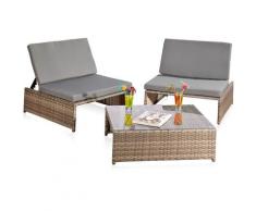 Des sièges + 2 fauteuils + table, salon de jardin, mobilier de jardin, lounge poly-rotin en gris et