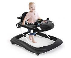 Goplus - Trotteur Bébé 2 en 1 Pliable et Réglable en Hauteur, Marchette Bébé Musicale avec Siège et
