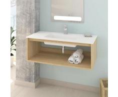 Meuble salle de bain design suspendu UNO WOOD avec plan vasque 100 cm