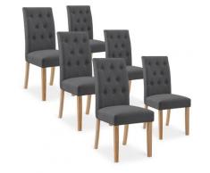 Lot de 6 chaises capitonnées Gaya tissu gris