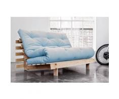 Canapé convertible futon ROOTS pin naturel coloris bleu clair couchage 140*200 cm. - bleu
