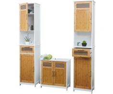 Meubles de salle de bain HHG-146, 2x armoire haute, meuble sous évier, bambou, blanc