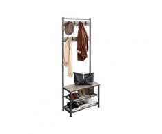 Portemanteau avec Banc et Grand Meuble d'Entrée Vestiaire à 3 Niveaux Étagère à Chaussures avec