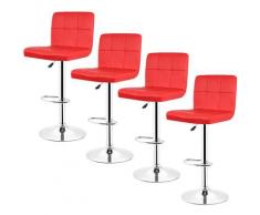 Lot de 4 tabouret en simili cuir avec dossier hauteur réglable 93-113 cm rouge