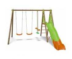 Portique 2,30 m bois et métal face à face, plate-forme pour 6 enfants