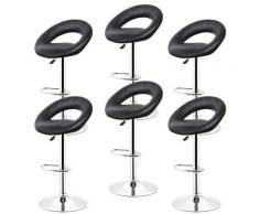Oobest - Tabouret de bar lot de 6 en cuir artificiel avec poignée réglage en hauteur 82cm -102cm