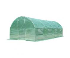 Serre de Jardin Tunnel 18 M2 Armature en Acier Robuste et Tissu en PE Transparent Imperméable avec