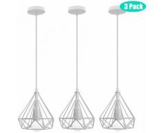 3 pack Suspension Luminaire Industrielle, Plafonnier Rétro Ø20cm en Fer Blanc avec Câble Réglable
