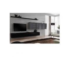 Ensemble meuble salon SWITCH VII design, coloris noir et gris brillant. - Noir