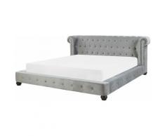 Lit double en velours gris clair 180 x 200 cm CAVAILLON
