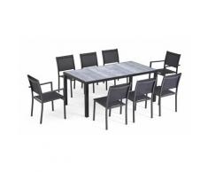 Salon de jardin aluminium et céramique, 1 table, 6 chaises, 2 fauteuils - Gris