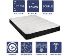 Matelas Latex 80 Kg/m3 + Aertech+ 35 Kg/m3 80x200 x 20 cm Souple + Oreiller Visco + Alése 7 Zones