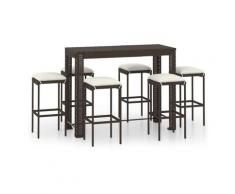 Vidaxl - Meuble de bar de jardin 7 pcs et coussins Résine tressée Marron