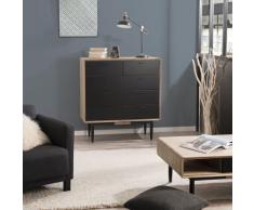 Commode 5 tiroirs bois et métal - Chêne clair cérusé et noir