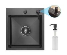 Éviers Simples 40 x 45 CM, Évier de Cuisine avec Distributeur de Savon + Siphon, Éviers Carrés en