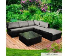 Salon de jardin 4 personnes, rotin tressé alu, OASE noir très fin et élégant, confortable,
