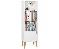 INTEY Bibliothèque étagère EMMIE scandinave bois blanc 129,5x40x30cm
