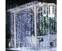 Rideau lumineux LED 3x3m, 300 LED rideau de chaîne lumineuse avec télécommande et minuterie 8 modes