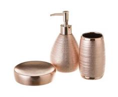 Ensemble distributeur, porte-savon et porte-brosse à dents contemporain en or rose en céramique