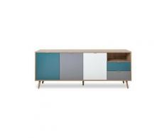 CUBA Buffet bas décor chene sonoma et blanc - Style scandinave - L 180 cm