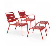 Oviala - Palavas - Lot de 2 fauteuils relax avec repose-pieds en métal rouge - Rouge