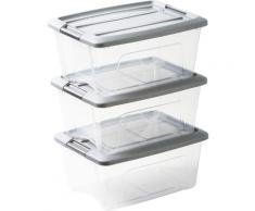 lot de 3 boîtes de rangement empilables - New Top Box NTB-15 - Plastique, transparent/gris, 15 L,