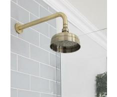Elizabeth - Pommeau de douche pluie rond fixe rétro 15 cm avec bras mural - Or brossé - Hudson Reed