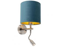 LED Applique murale Moderne en acier avec lampe de lecture et abat-jour velours bleu et or 20/20/20