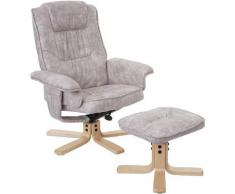 HHG - Fauteuil de télé M56, fauteuil de relaxation avec tabouret, tissu ~ crème