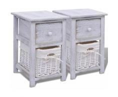 Table de nuit chevet commode armoire meuble chambre 2 pcs bois blanc - Blanc