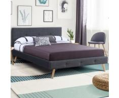 Idmarket - Lit double scandinave OSLO 140 x 190 CM tissu gris anthracite - Gris