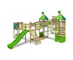 FATMOOSE Aire de jeux Portique bois FunnyFortress avec balançoire TowerSwing et toboggan vert pomme