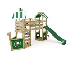 Aire de jeux Portique bois StormFlyer avec balançoire et toboggan vert Cabane enfant exterieur avec