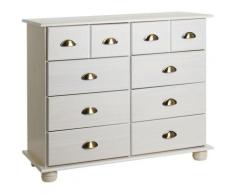 Commode COLMAR chiffonnier apothicaire rangement avec 8 tiroirs en pin massif lasuré blanc - Blanc