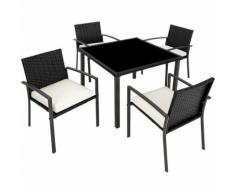 Salon de Jardin 4 Chaises et 1 Table en Résine Tressée Noir