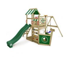 Aire de jeux Portique bois SeaFlyer avec balançoire et toboggan vert Cabane enfant exterieur avec