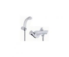 Mélangeur bain-douche chrome/blanc sur plage monotrou avec douchette blanche (Relexa) et flexible