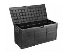 PLAS-BOX Boîte de rangement de jardin Noir imitation bois 112x49x54cm, Caisse de rangement, coffre