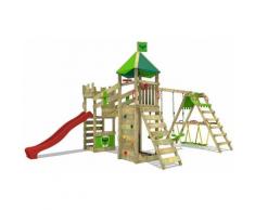 FATMOOSE Aire de jeux Portique bois RiverRun avec balançoire SurfSwing et toboggan rouge Maison