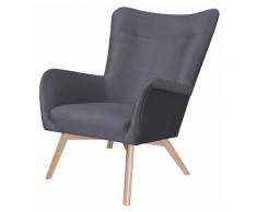 FIANNA - Fauteuil à oreilles - gris - en tissu imperméable - pieds en bois - style moderne - Selsey