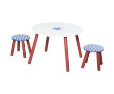 Homcom - Ensemble table et chaises enfant - table ronde + 2 tabourets - motif étoilé - bois pin MDF