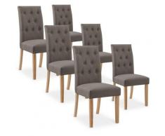 Lot de 6 chaises capitonnées Gaya tissu taupe